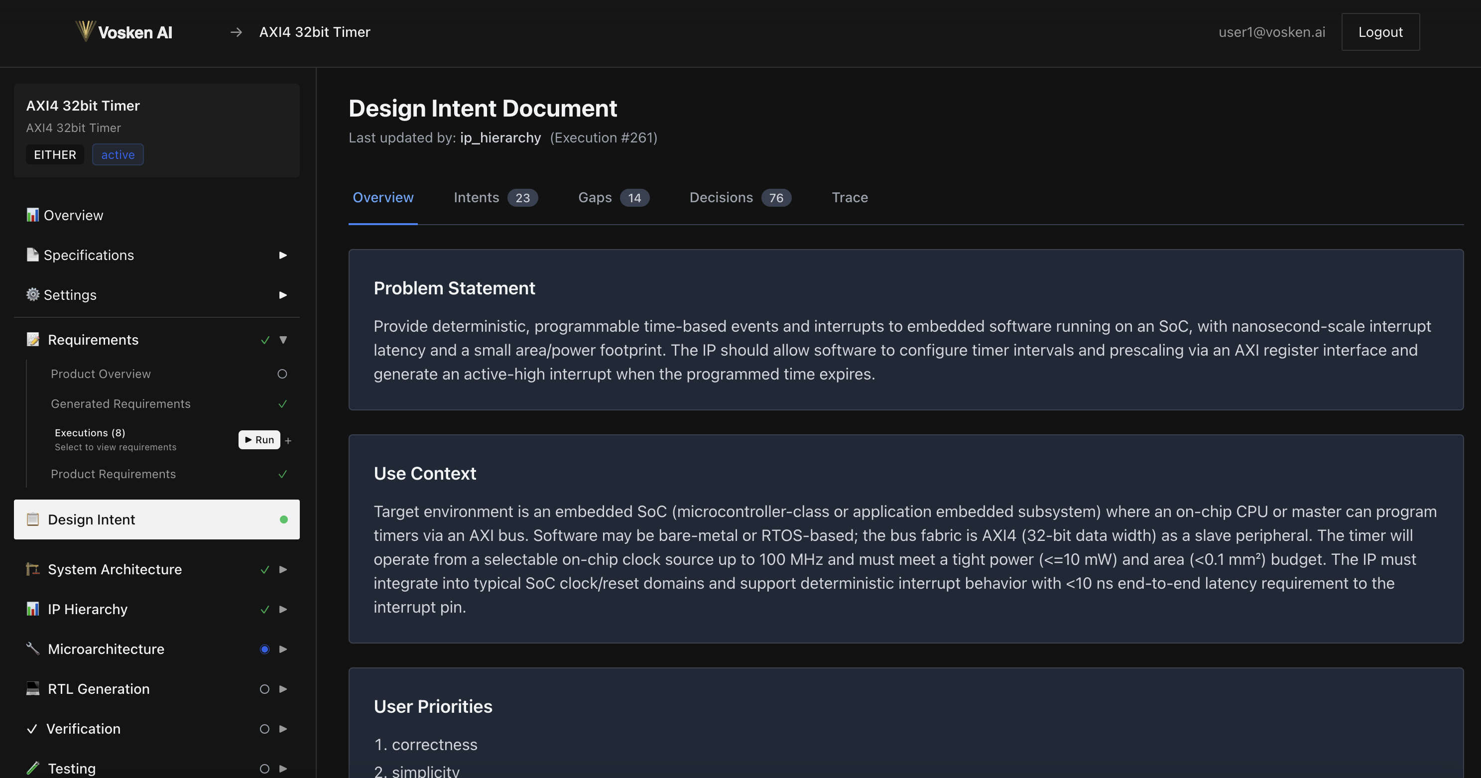 Vosken AI — Design Intent Document with intents, gaps, and decisions